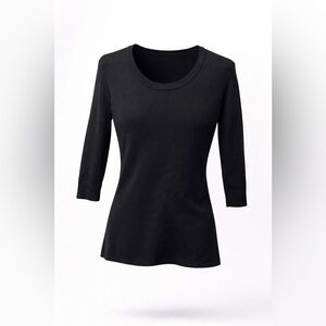 Joseph A Black Petite Scoop Neck 3/4 Sleeve Knit Sweater Size S